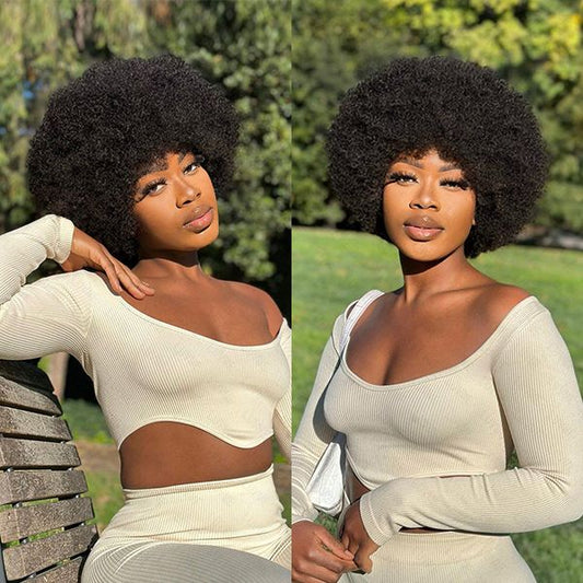 Points Rewards | Retro & Vintage | Ultra Natural Afro Curl 13X2 Frontal Lace Short Wig 100% Human Hair