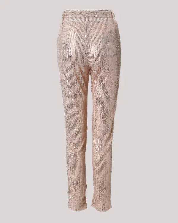 High Waist Tied Detail Sequins Skinny Pants