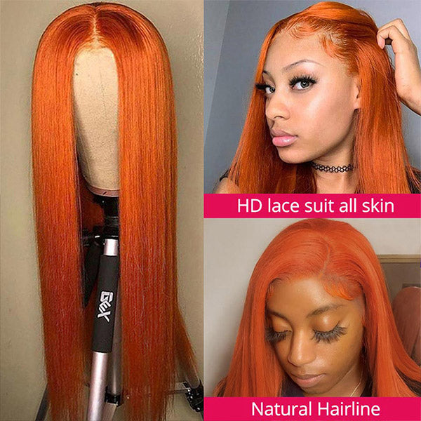 Ginger Lace Front Wig Straight Hair Wig 13x4 Transparent HD Lace Frontal Wigs 30inch - Healthier Me Beauty, LLC