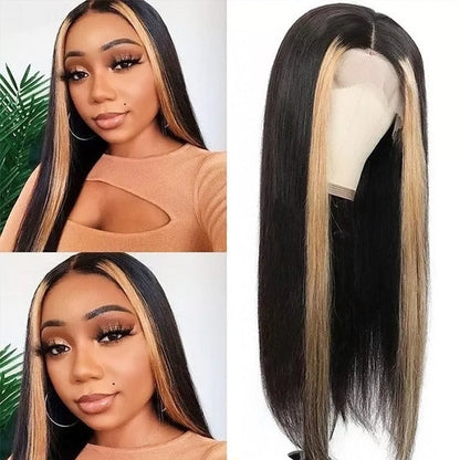 Highlight TL27 Ombre Color Straight Human Hair HD Lace Frontal Wigs - Healthier Me Beauty, LLC
