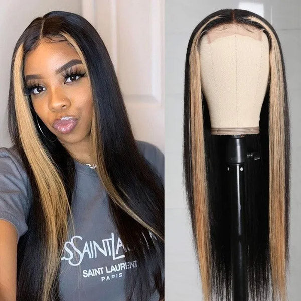 Highlight Straight Human Hair Wig 4*4 Lace Closure Wigs TL27 Ombre Wigs - Healthier Me Beauty, LLC