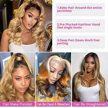 Ombre Human Hair Wigs Body Wave Hair 13*4 Lace Front Wigs Affordable HD Lace Front Wigs - Healthier Me Beauty, LLC