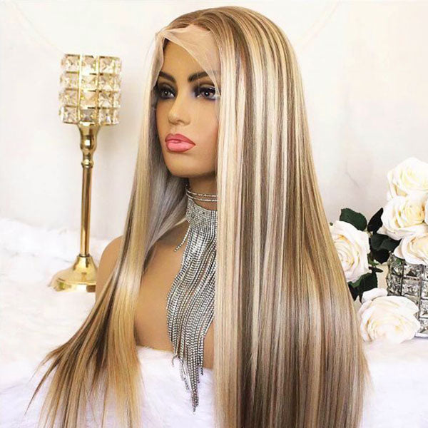 Brown Wig With Blonde Highlights 13x4 Straight Hair Lace Front Wigs P4/613 HD Lace Wigs 34 Inch - Healthier Me Beauty, LLC