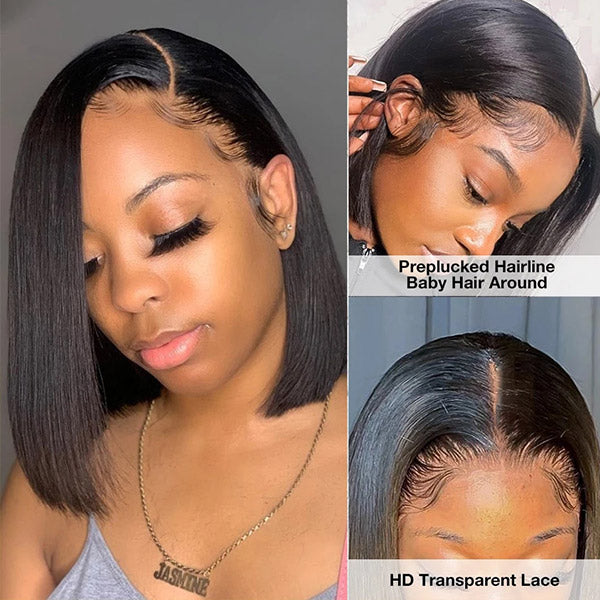 Short Straight Bob 13x4 Lace Frontal Wigs HD Lace Wigs 200% Density - Healthier Me Beauty, LLC