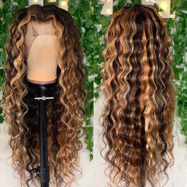 Highlight Wigs Loose Deep Lace Closure Wigs Human Hair Wigs with Highlights HD Transparent Lace Wig - Healthier Me Beauty, LLC