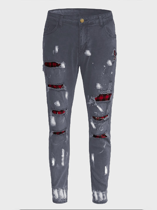 Men's Fashion Mid Waist Ripped Slim Jeans