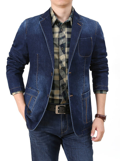 Men's Casual Loose Denim Multi-pocket Suit Jacket