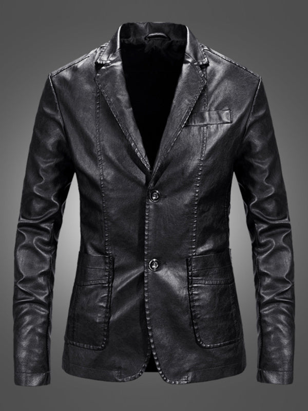 Men's Warm Casual Slim Leather Leather Blazer