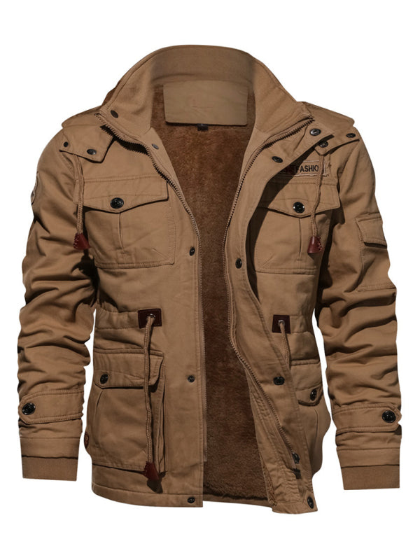 Men's Mid-Length Loose Stand Collar Hooded Cotton Top Youth Men's Jacket