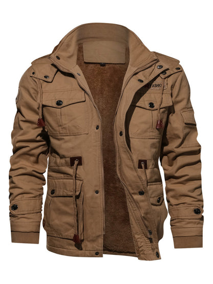 Men's Mid-Length Loose Stand Collar Hooded Cotton Top Youth Men's Jacket
