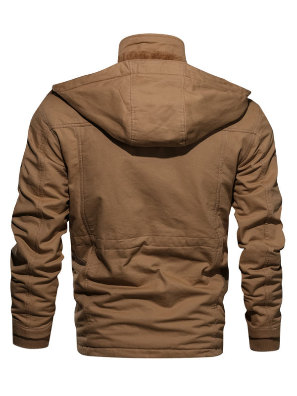Men's Mid-Length Loose Stand Collar Hooded Cotton Top Youth Men's Jacket