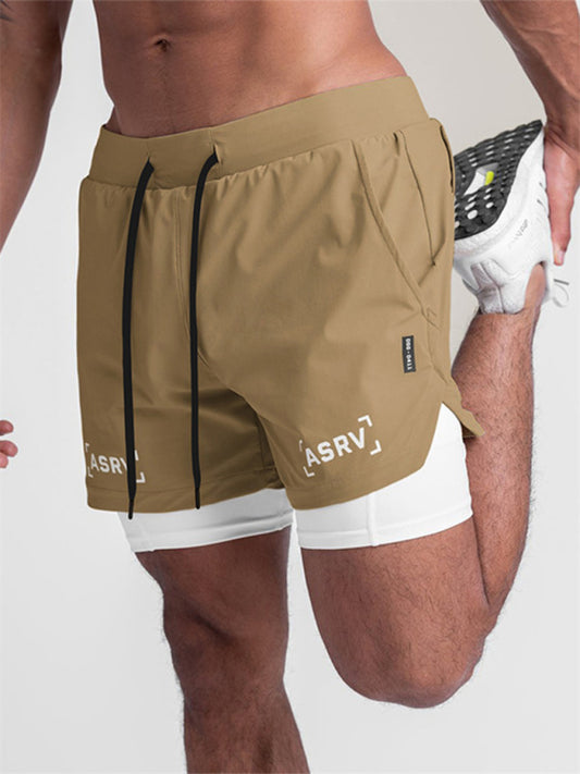 Men's sports fake two-piece quick-drying double-layer basketball pants anti-slip five-point pants