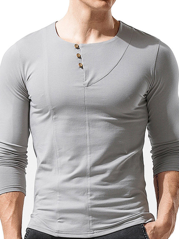 Men's Knitted Round Neck Button Long Sleeve T-Shirt