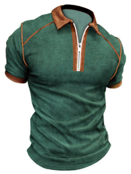 Men's Color-Block Short Sleeve Quarter Zip Polo