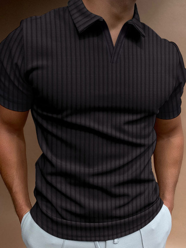 Men's Solid Color Short Sleeve V-Neck Pique Polo
