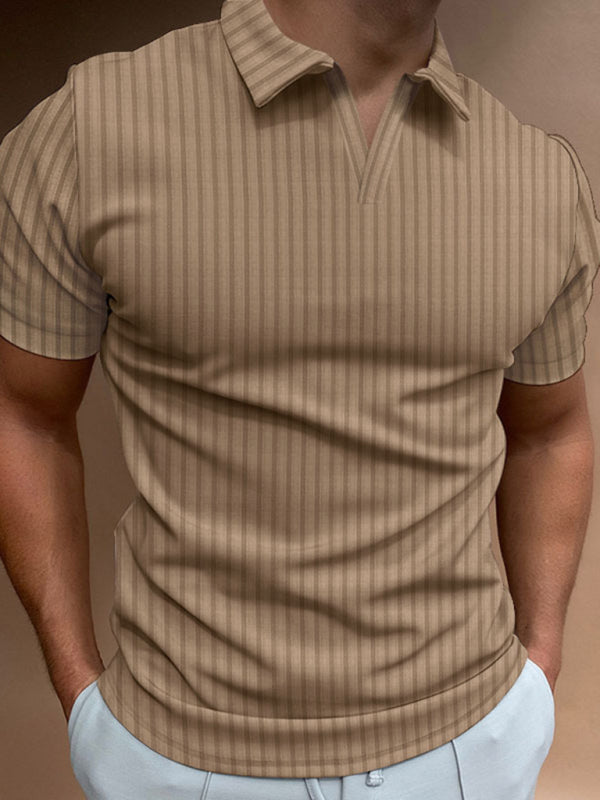 Men's Solid Color Short Sleeve V-Neck Pique Polo