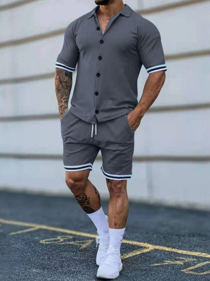 Men's Solid-Color Short-Sleeve Button-Down Shirt