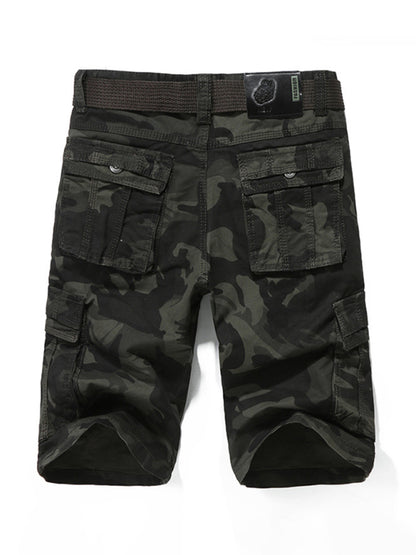 Men's Belted Camo Slim Military Cargo Shorts