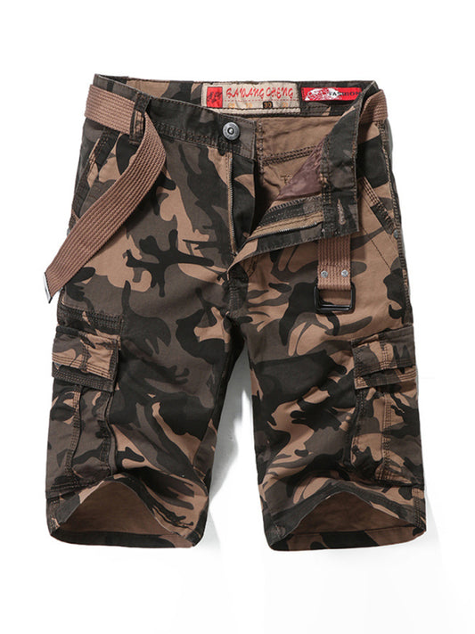 Men's Belted Camo Slim Military Cargo Shorts