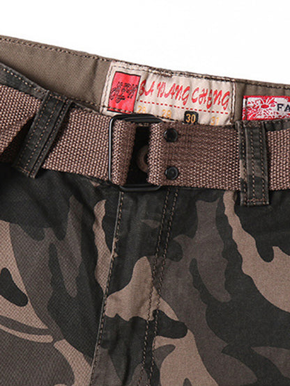Men's Belted Camo Slim Military Cargo Shorts
