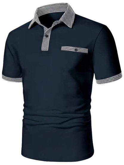 Men's Polo Shirt Houndstooth Short Sleeve Lapel T-Shirt Casual Fit Tops