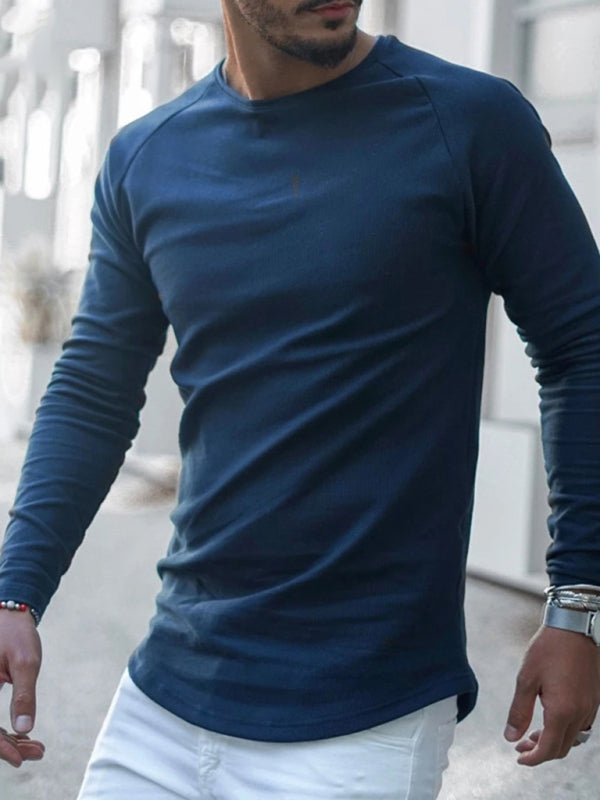 Men's Round Neck Long Sleeve Slim Solid Color Knitwear