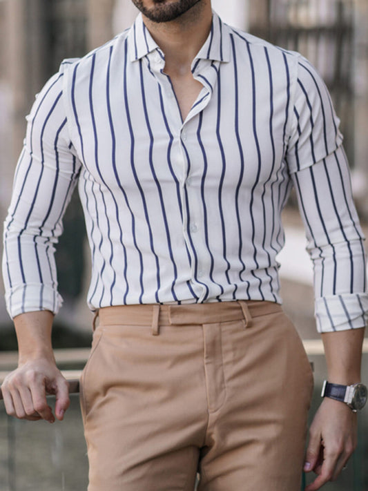 Men's Long Sleeve Shirt Striped Men's Casual Cardigan