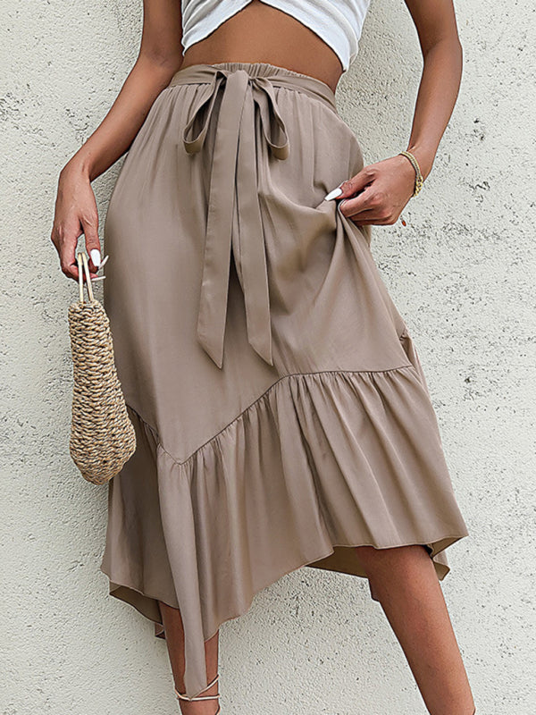 Women's Solid Color Asymmetric Ruffle Skirt