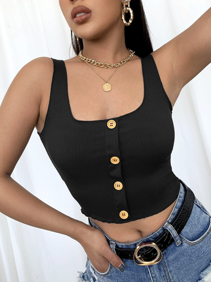Women's Knit Square Neck Button Breasted Tank Top