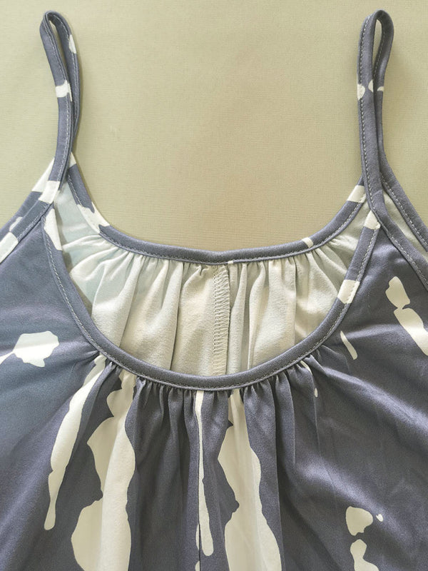Summer Ladies Suspender Pocket Jumpsuit Shorts Printed Casual Jumpsuit