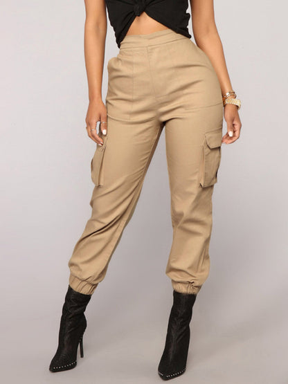 Women's Solid Color High Waist Cargo Pants