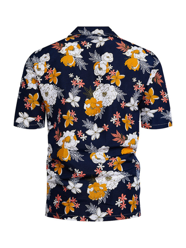 Men's Floral Print Short Sleeve Button-Up Shirt