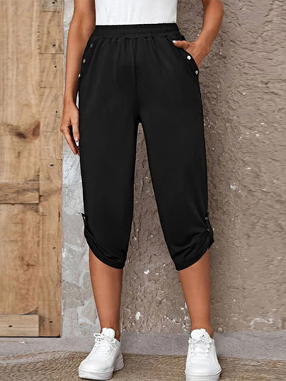 Women's casual fashion all-match elastic waist cropped pants