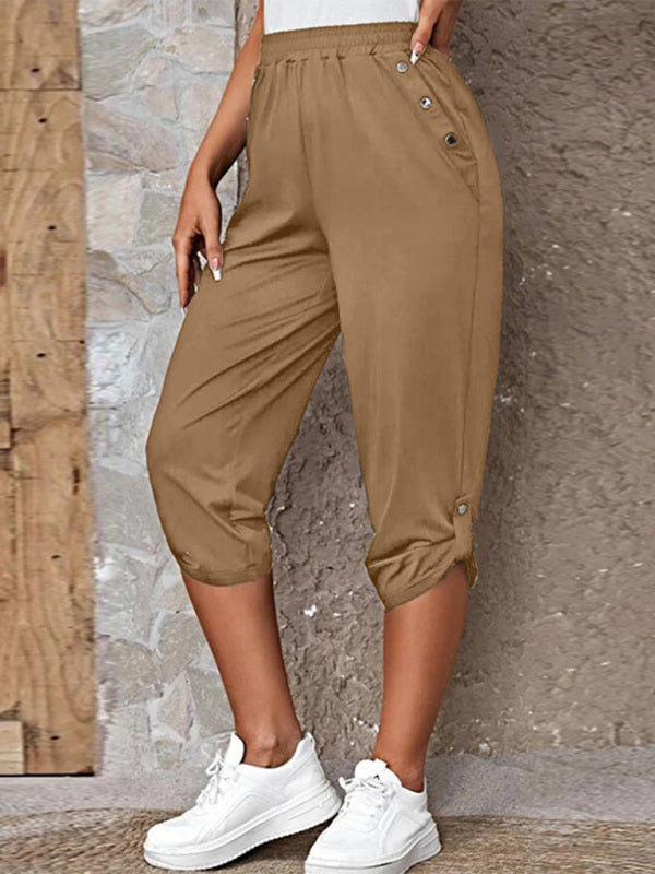 Women's casual fashion all-match elastic waist cropped pants