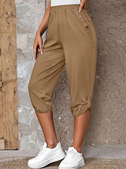 Women's casual fashion all-match elastic waist cropped pants
