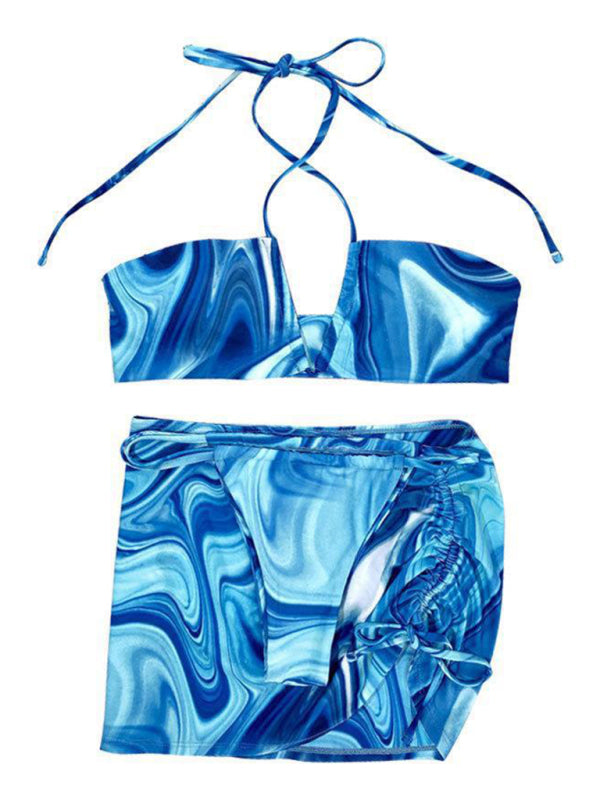 Three pack Tie Dye Cross Bikini Swimsuit & Beach Skirt