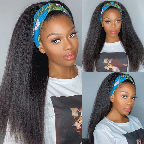 Newbie Only | Put On & Go Glueless Kinky Straight Headband Long Wig 100% Human Hair (Get Free Trendy Headbands)