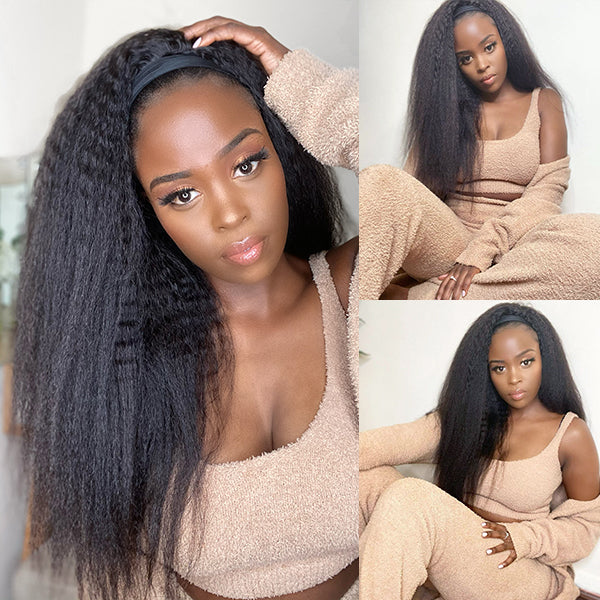 Newbie Only | Put On & Go Glueless Kinky Straight Headband Long Wig 100% Human Hair (Get Free Trendy Headbands)