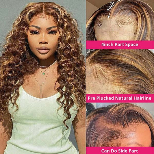 Highlight Wigs Loose Deep Lace Closure Wigs Human Hair Wigs with Highlights HD Transparent Lace Wig - Healthier Me Beauty, LLC