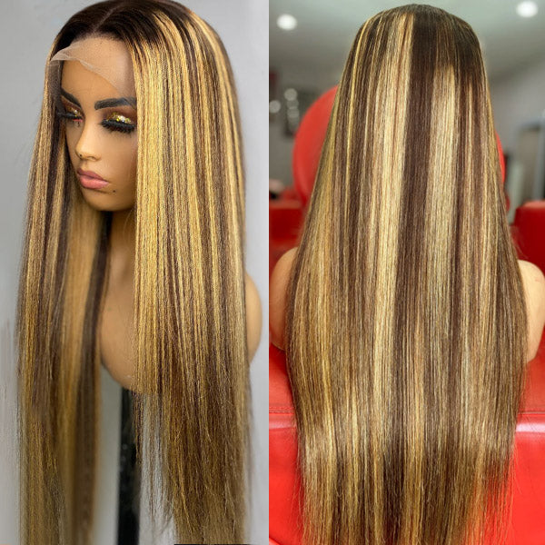 Straight Hair 13x4 Lace Front Human Hair Wigs Balayage Wigs Highlight HD Lace Frontal Wigs - Healthier Me Beauty, LLC