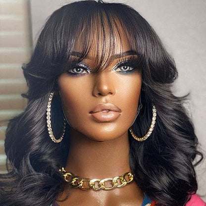 Points Rewards | Glueless Beginner Friendly Soft Wavy Curls Bob Wig With Bangs 100% Human Hair