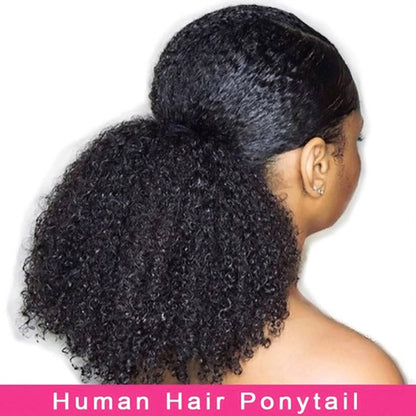 Afro Curly Ponytails Clip in Hair Extensions Kinky Curly Wrap Around Ponytail Human Hair - Healthier Me Beauty, LLC
