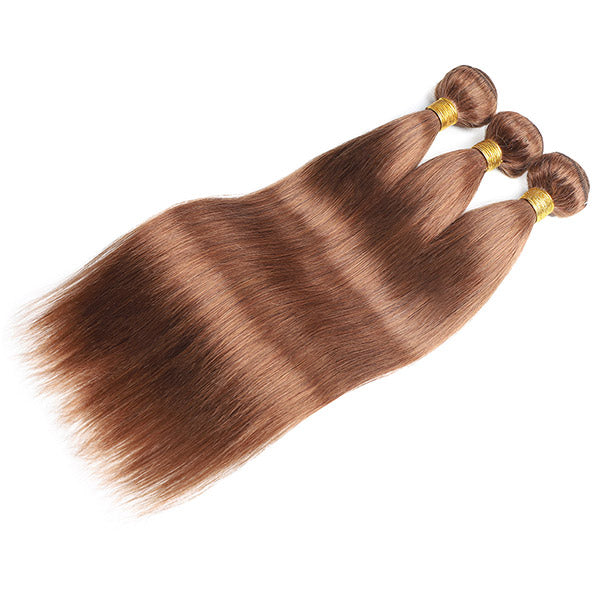 Light Brown Straight Human Hair 3 Bundles With 4x4 Closure #4 Human Hair Weave - Healthier Me Beauty, LLC