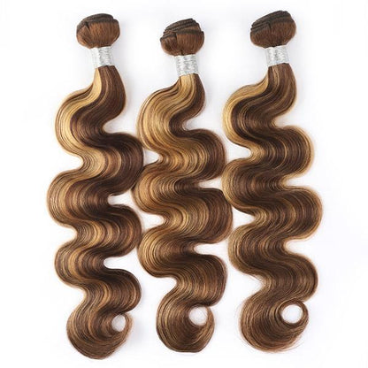 Highlight Body Wave Human Hair 3 Bundles with 4x4 Lace Closure P4/27 - Healthier Me Beauty, LLC