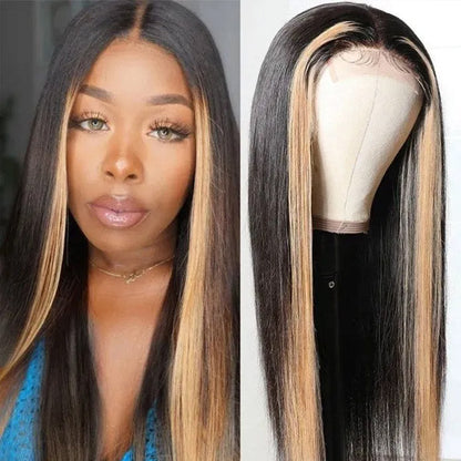 Highlight Straight Human Hair Wig 4*4 Lace Closure Wigs TL27 Ombre Wigs - Healthier Me Beauty, LLC