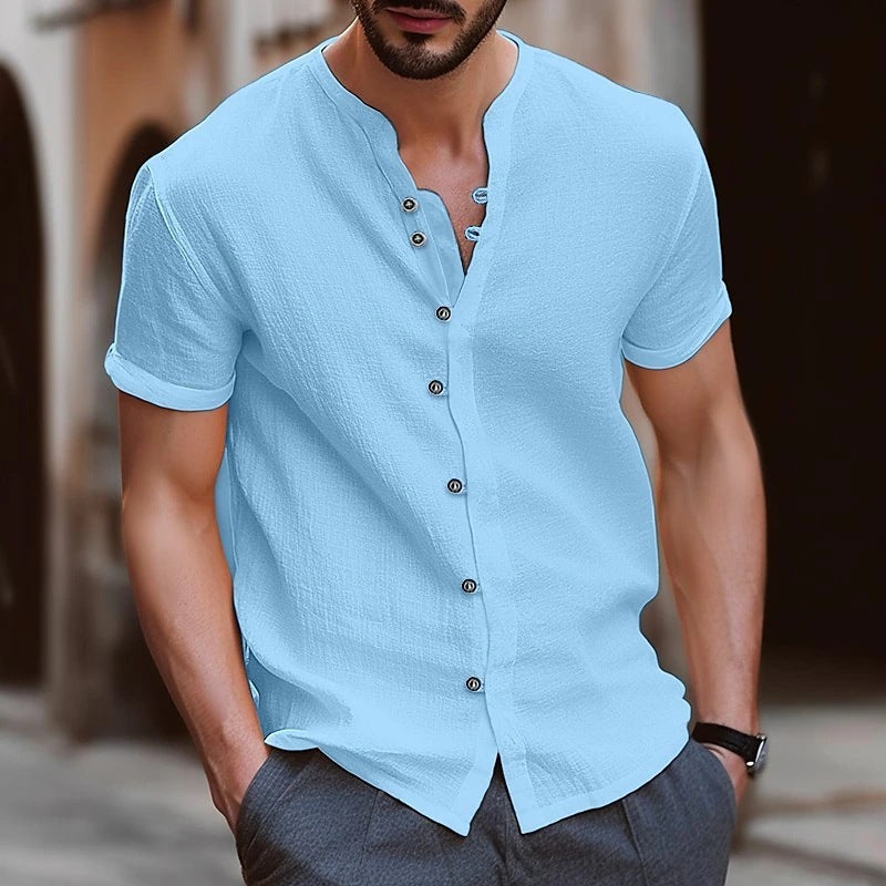 New Fashion Men's Retro Button Casual Short Sleeve Shirt
